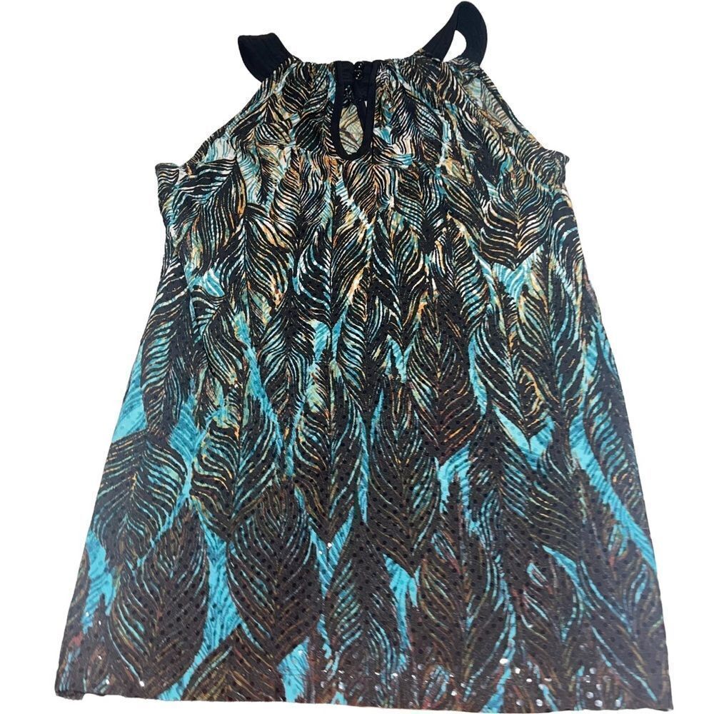New Directions Teal, Gold & Black Keyhole Tank Top‎ - Size Small - Picture 2 of 7